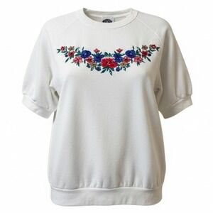 Womens Plus Size Top 24 White Floral Short Sleeve NWT Vintage‎ 90s Pullover